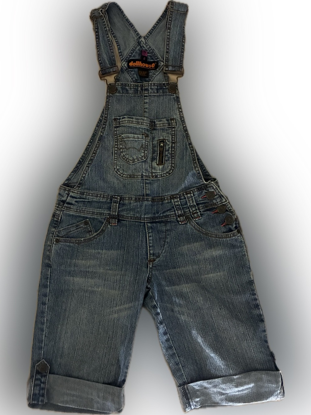 Dollhouse Washed Blue Denim Short Overalls